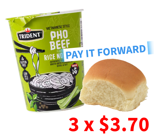 PAY IT FORWARD! 3 Hot cups of Beef Instant Noodles & a Bun Combos will be given to HOMELESS people! (Pickup at Auckland Central store)