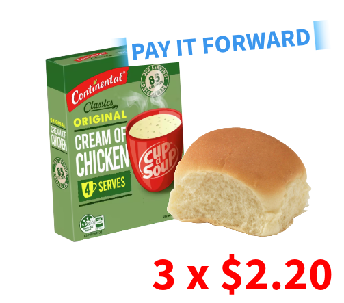 PAY IT FORWARD! 3 Hot cups of Soup (3 Different Flavours Available) & a Bun Combos will be given to HOMELESS people! (Pickup at Auckland Central store)